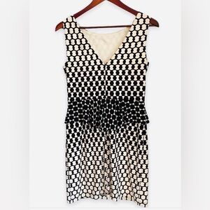 DONNA MORGAN Dress Black White Dots & Loops  VNeck S/L Poly Lined Sz 8